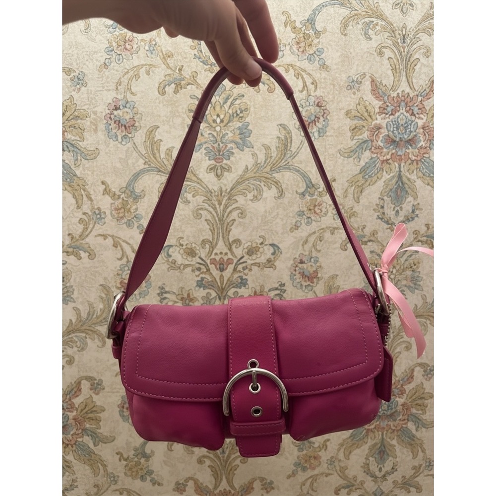 Vintage 2004 Coach Soho 1446 Hot Pink Leather Buckle Shoulder Bag Y2K